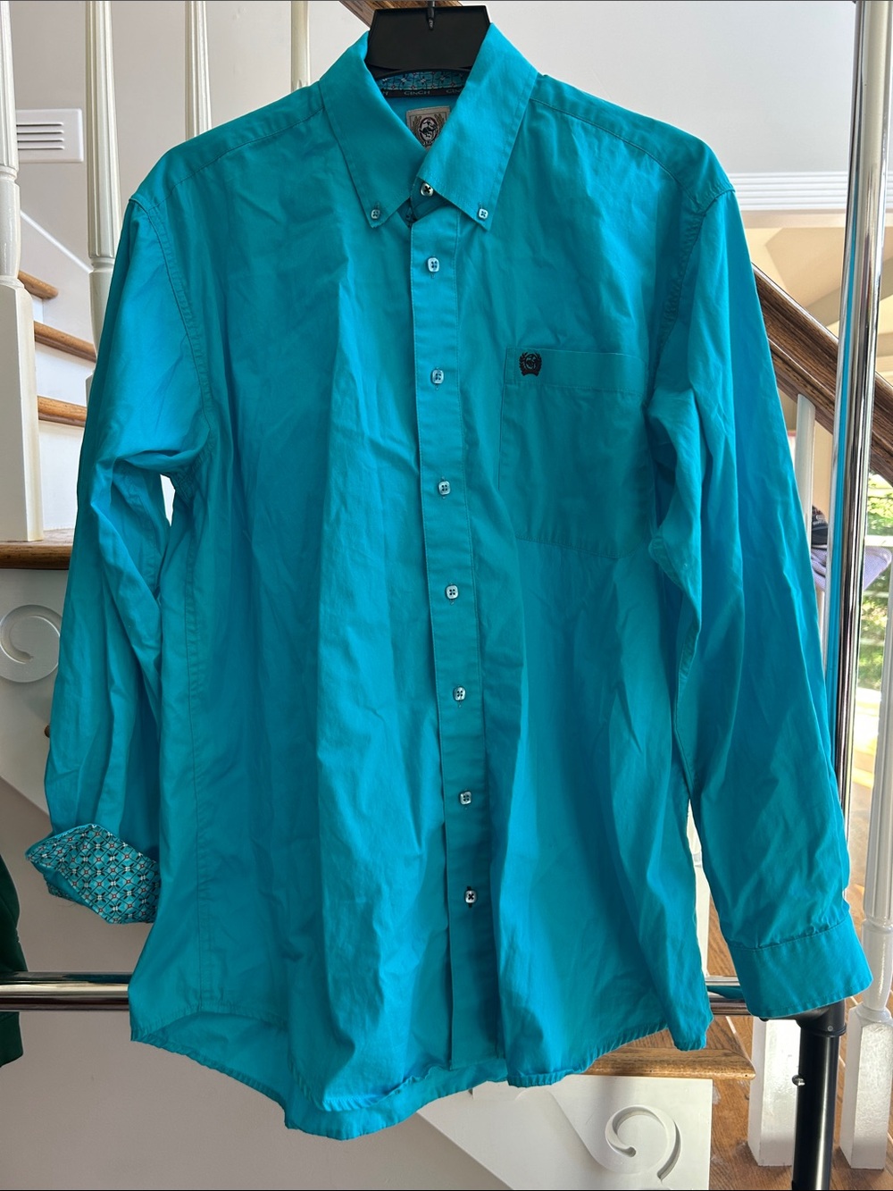 Cinch Turquoise Men's Button-Down Shirt Western Printed Inner Cuff Like New